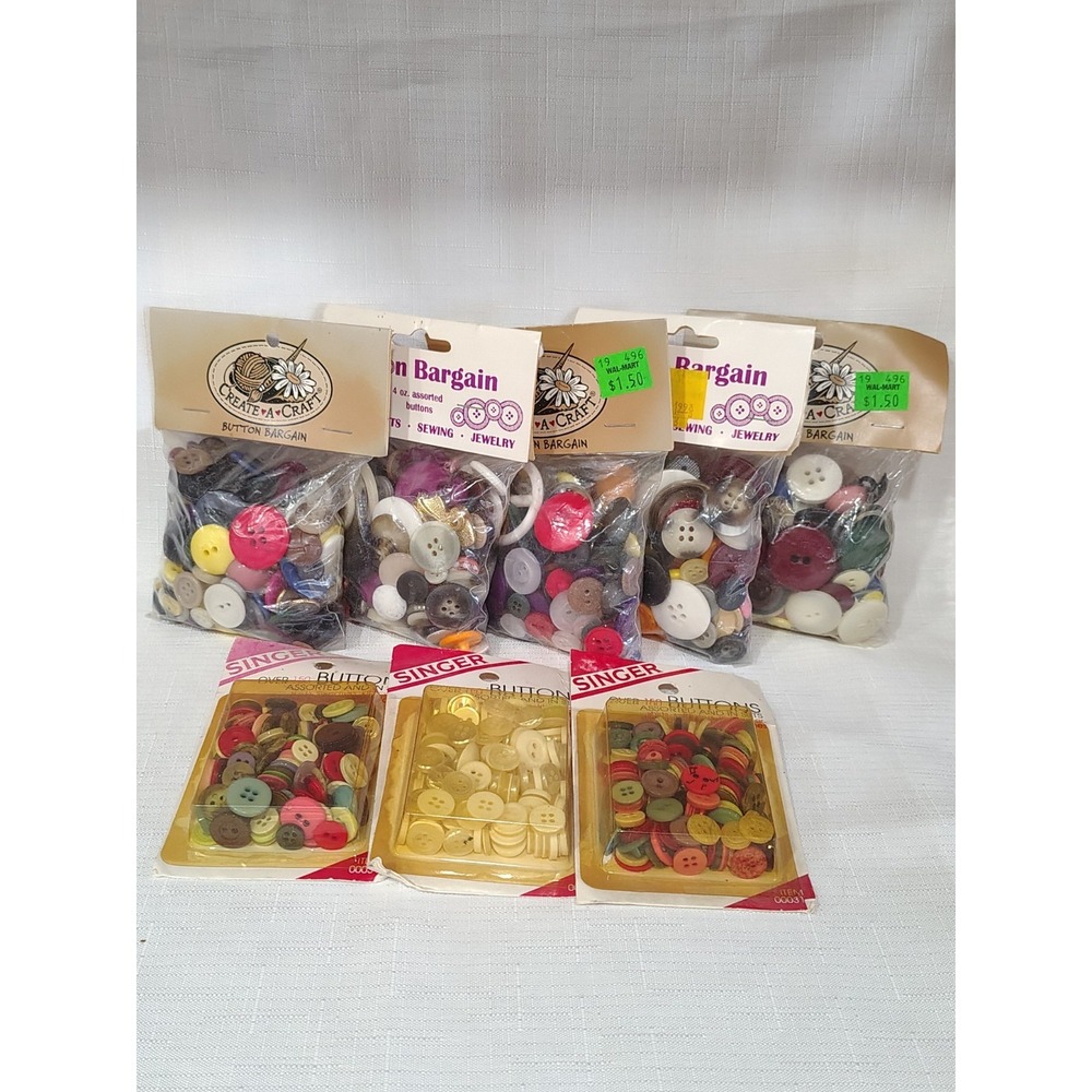 Vtg Sewing Buttons 8 Sealed Packs Singer Button Bargain Creat-A-Craft Over 1 Lbs
